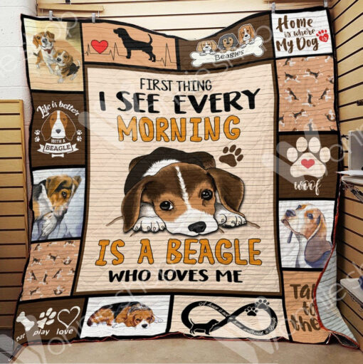 Buy First Thing I See Every Morning Is A Beagle Who Loves Me Quilt Blanket & Quilt Bedding Set Great Customized Blanket Gifts For Birthday Christmas Thanksgiving