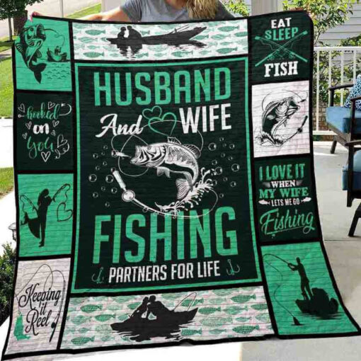 Buy Fishing Husband Anh Wife Fishing Partners For Life Quilt Blanket & Quilt Bedding Set Great Customized Gifts For Birthday Christmas Thanksgiving Wedding Valentine'S Day