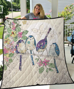 Buy Four Blue Birds On The Tree Quilt Blanket & Quilt Bedding Set Great Customized Blanket Gifts For Birthday Christmas Thanksgiving