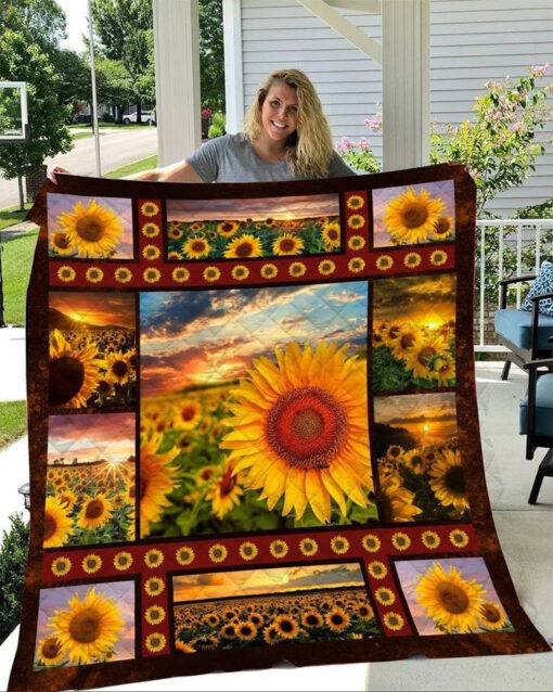 Buy Field Of Sunflower Sunset Quilt Blanket & Quilt Bedding Set Great Customized Gifts For Birthday Christmas Thanksgiving Perfect Gifts For Sunflower Lover