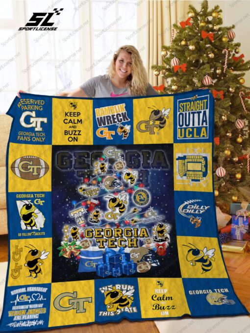 Buy Georgia Tech Yellow Jackets Christmas Tree Quilt Blanket & Quilt Bedding Set